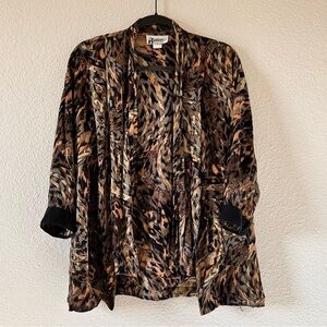 DESIGN of California VTG Cheetah Leopard Print Open Front Cardigan Top Sz Small